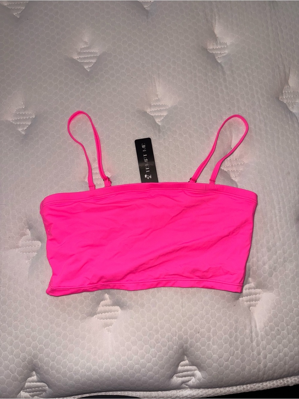 43. Neon Pink Bandeau bikini Bralette with Adjustable Straps